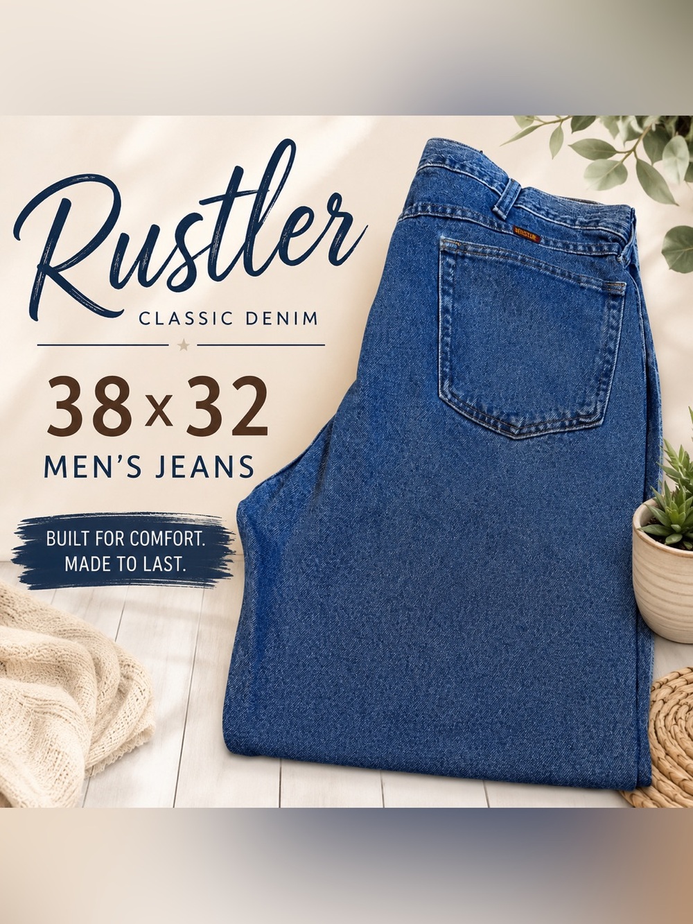 Rustler Men's Straight Leg Jeans Blue 38x32